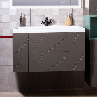 Тумба под раковину Бриклаер Кристалл 4627125414541 90 см ясень анкор темный/графит